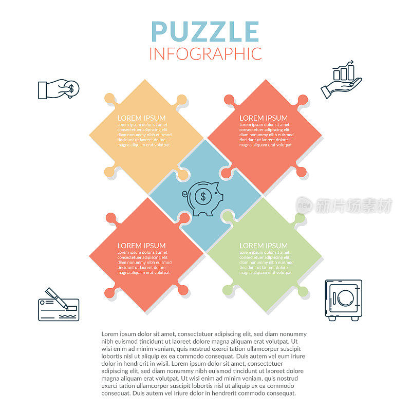 Puzzle Infographic With Thin Line Finance Icons